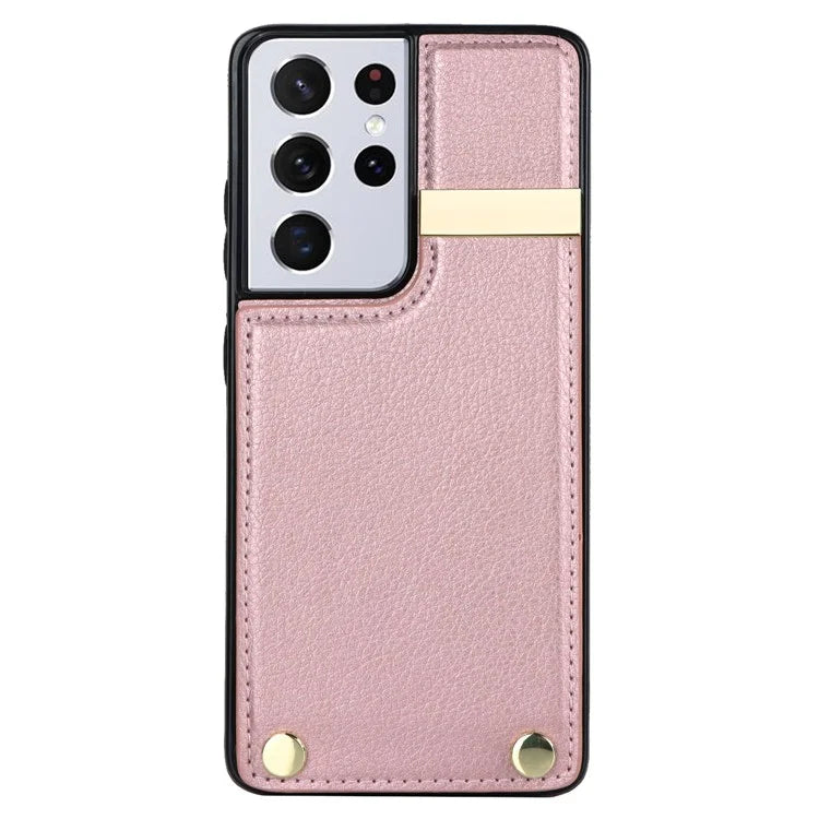 For Samsung Galaxy S21 Ultra 5G Case Shockproof TPU+PU Leather+Metal Hardware Phone Back Shell