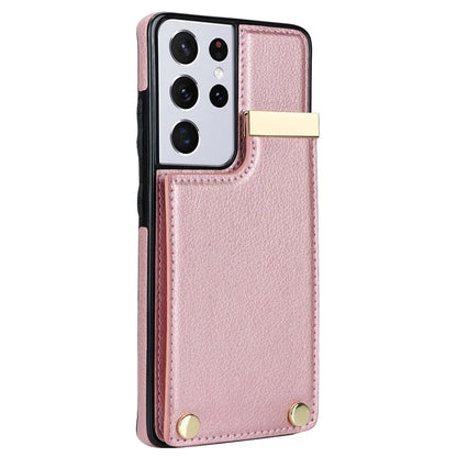 For Samsung Galaxy S21 Ultra 5G Case Shockproof TPU+PU Leather+Metal Hardware Phone Back Shell