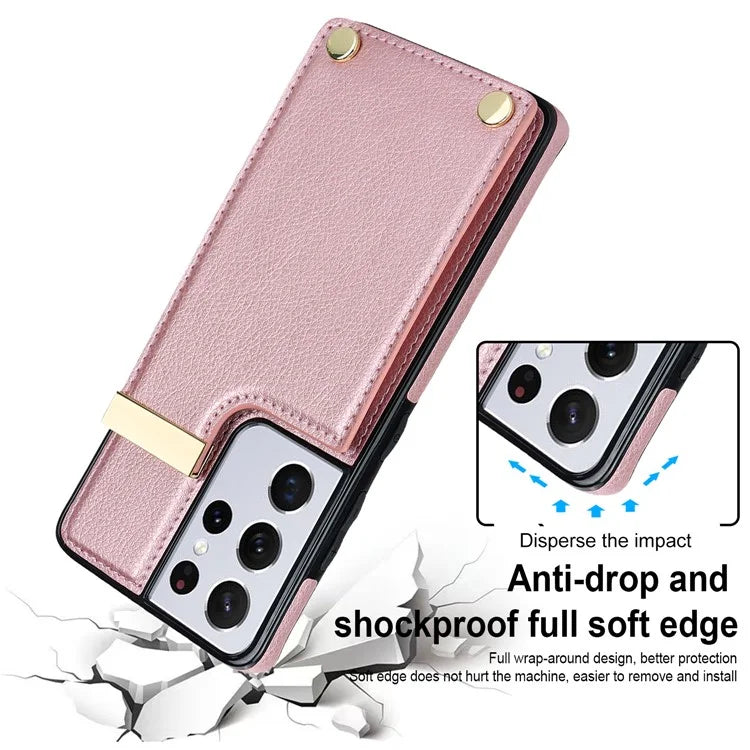 For Samsung Galaxy S21 Ultra 5G Case Shockproof TPU+PU Leather+Metal Hardware Phone Back Shell