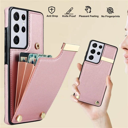 For Samsung Galaxy S21 Ultra 5G Case Shockproof TPU+PU Leather+Metal Hardware Phone Back Shell