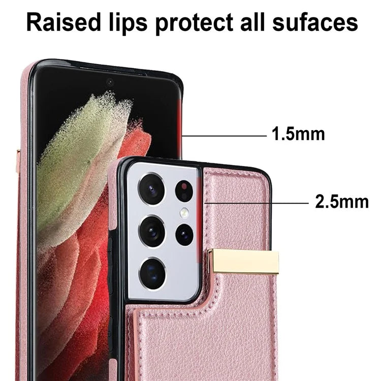 For Samsung Galaxy S21 Ultra 5G Case Shockproof TPU+PU Leather+Metal Hardware Phone Back Shell