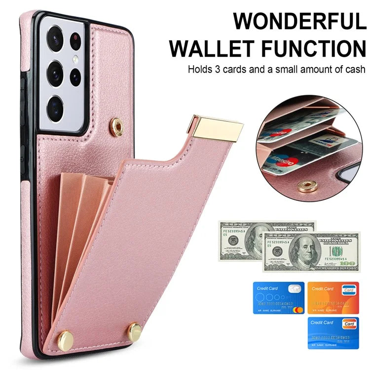 For Samsung Galaxy S21 Ultra 5G Case Shockproof TPU+PU Leather+Metal Hardware Phone Back Shell