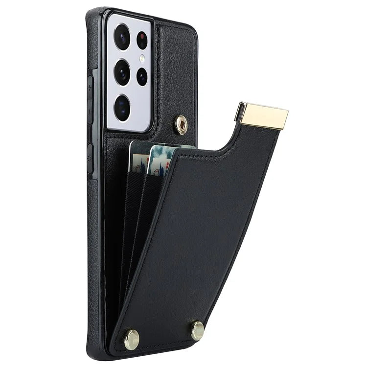 For Samsung Galaxy S21 Ultra 5G Case Shockproof TPU+PU Leather+Metal Hardware Phone Back Shell