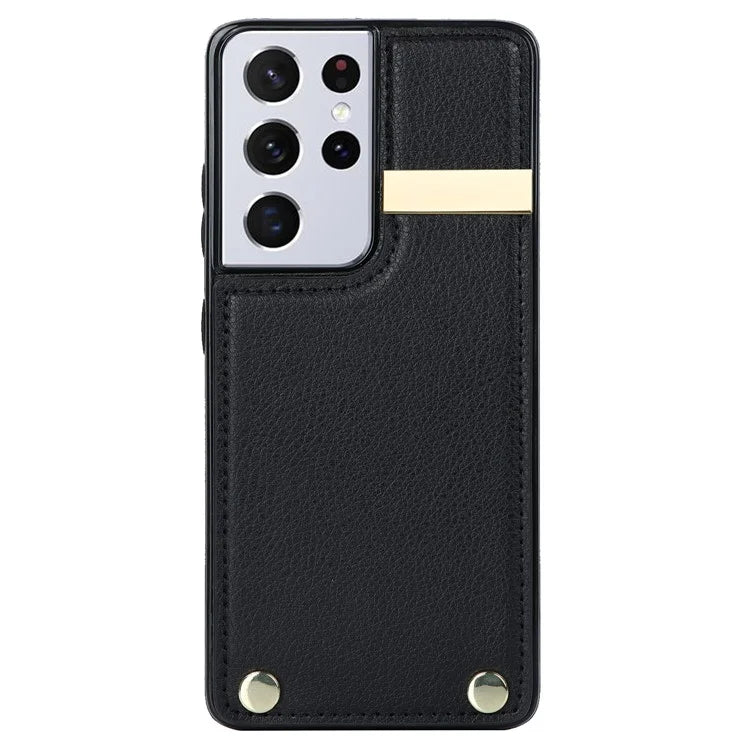 For Samsung Galaxy S21 Ultra 5G Case Shockproof TPU+PU Leather+Metal Hardware Phone Back Shell