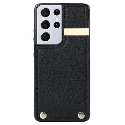 For Samsung Galaxy S21 Ultra 5G Case Shockproof TPU+PU Leather+Metal Hardware Phone Back Shell
