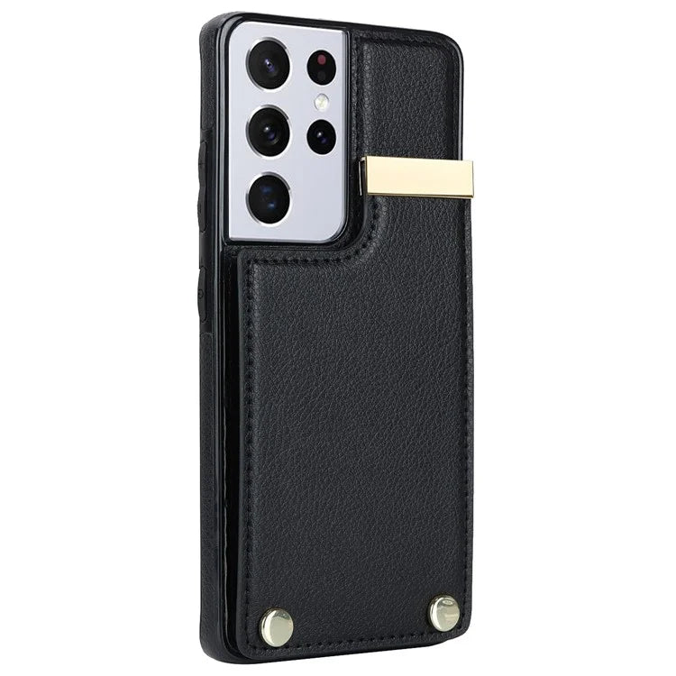 For Samsung Galaxy S21 Ultra 5G Case Shockproof TPU+PU Leather+Metal Hardware Phone Back Shell