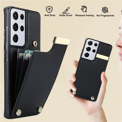 For Samsung Galaxy S21 Ultra 5G Case Shockproof TPU+PU Leather+Metal Hardware Phone Back Shell