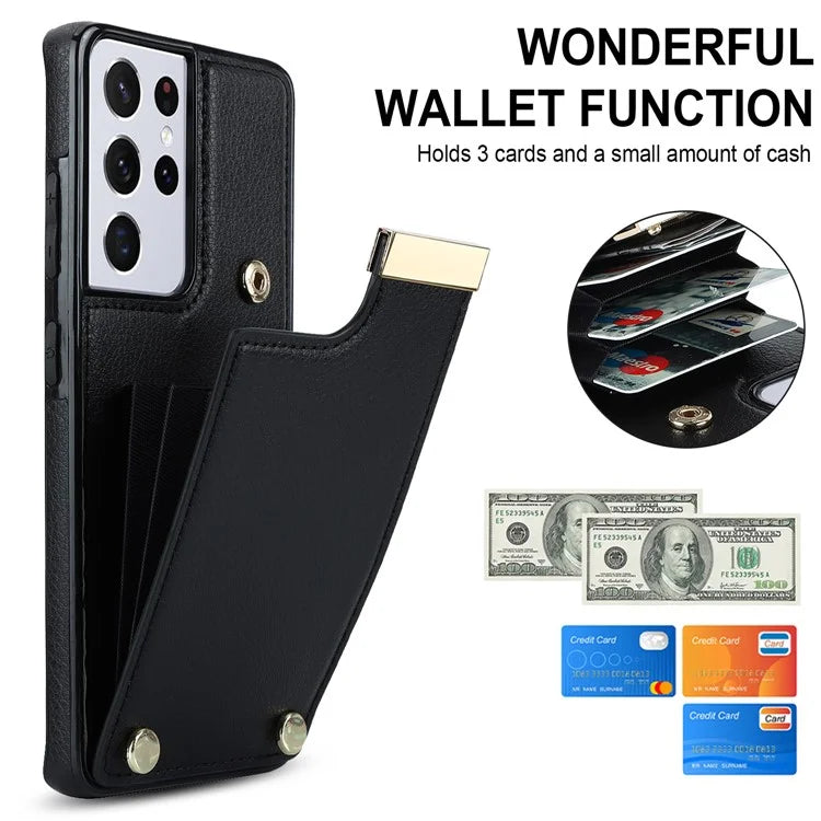 For Samsung Galaxy S21 Ultra 5G Case Shockproof TPU+PU Leather+Metal Hardware Phone Back Shell