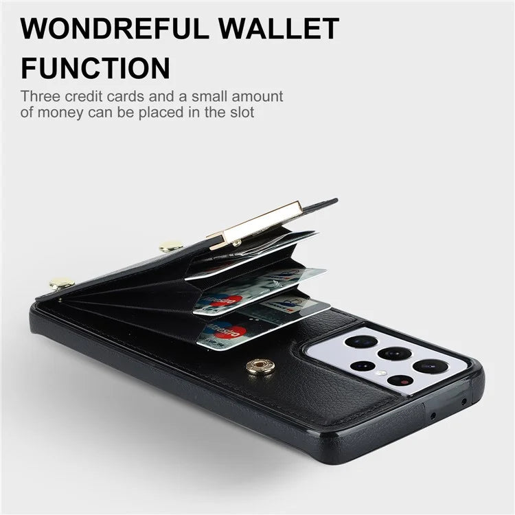 For Samsung Galaxy S21 Ultra 5G Case Shockproof TPU+PU Leather+Metal Hardware Phone Back Shell