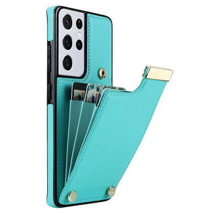 For Samsung Galaxy S21 Ultra 5G Case Shockproof TPU+PU Leather+Metal Hardware Phone Back Shell