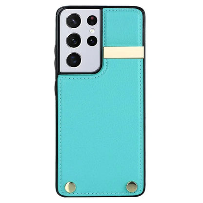 For Samsung Galaxy S21 Ultra 5G Case Shockproof TPU+PU Leather+Metal Hardware Phone Back Shell