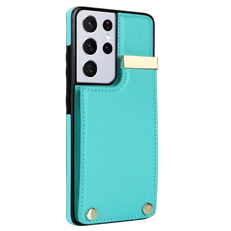 For Samsung Galaxy S21 Ultra 5G Case Shockproof TPU+PU Leather+Metal Hardware Phone Back Shell