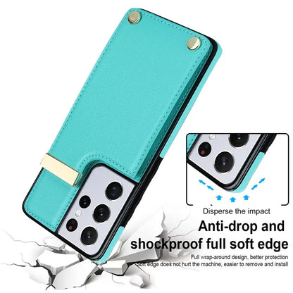For Samsung Galaxy S21 Ultra 5G Case Shockproof TPU+PU Leather+Metal Hardware Phone Back Shell