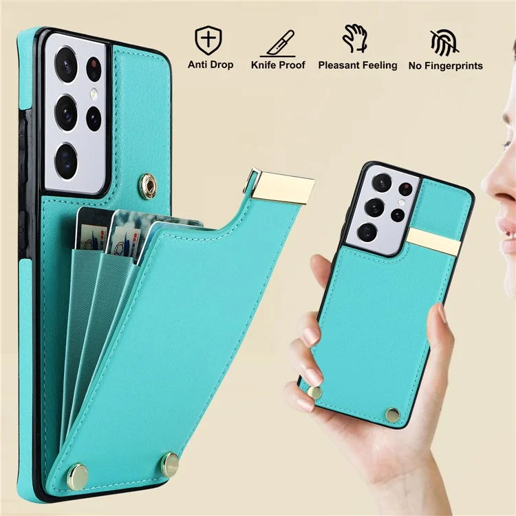 For Samsung Galaxy S21 Ultra 5G Case Shockproof TPU+PU Leather+Metal Hardware Phone Back Shell