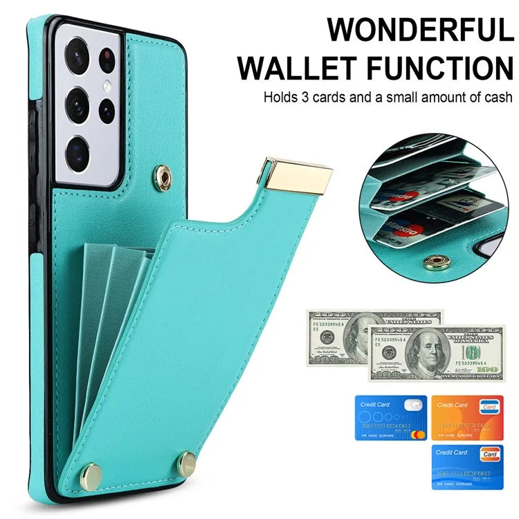 For Samsung Galaxy S21 Ultra 5G Case Shockproof TPU+PU Leather+Metal Hardware Phone Back Shell
