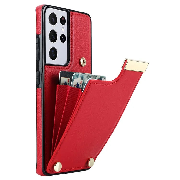 For Samsung Galaxy S21 Ultra 5G Case Shockproof TPU+PU Leather+Metal Hardware Phone Back Shell