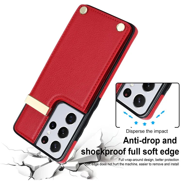 For Samsung Galaxy S21 Ultra 5G Case Shockproof TPU+PU Leather+Metal Hardware Phone Back Shell