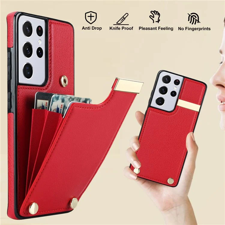 For Samsung Galaxy S21 Ultra 5G Case Shockproof TPU+PU Leather+Metal Hardware Phone Back Shell