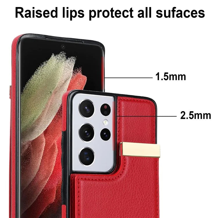 For Samsung Galaxy S21 Ultra 5G Case Shockproof TPU+PU Leather+Metal Hardware Phone Back Shell