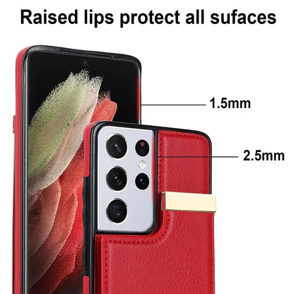 For Samsung Galaxy S21 Ultra 5G Case Shockproof TPU+PU Leather+Metal Hardware Phone Back Shell