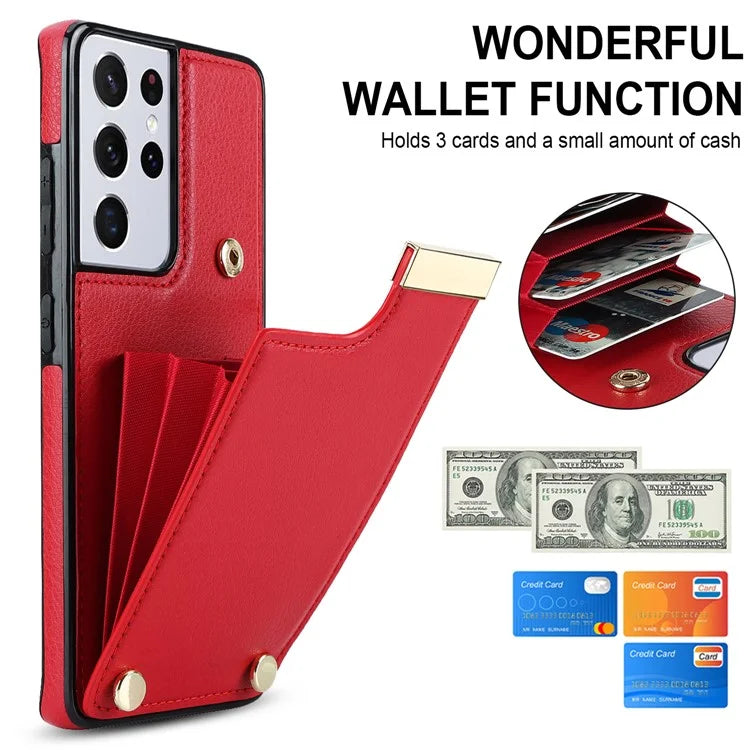 For Samsung Galaxy S21 Ultra 5G Case Shockproof TPU+PU Leather+Metal Hardware Phone Back Shell