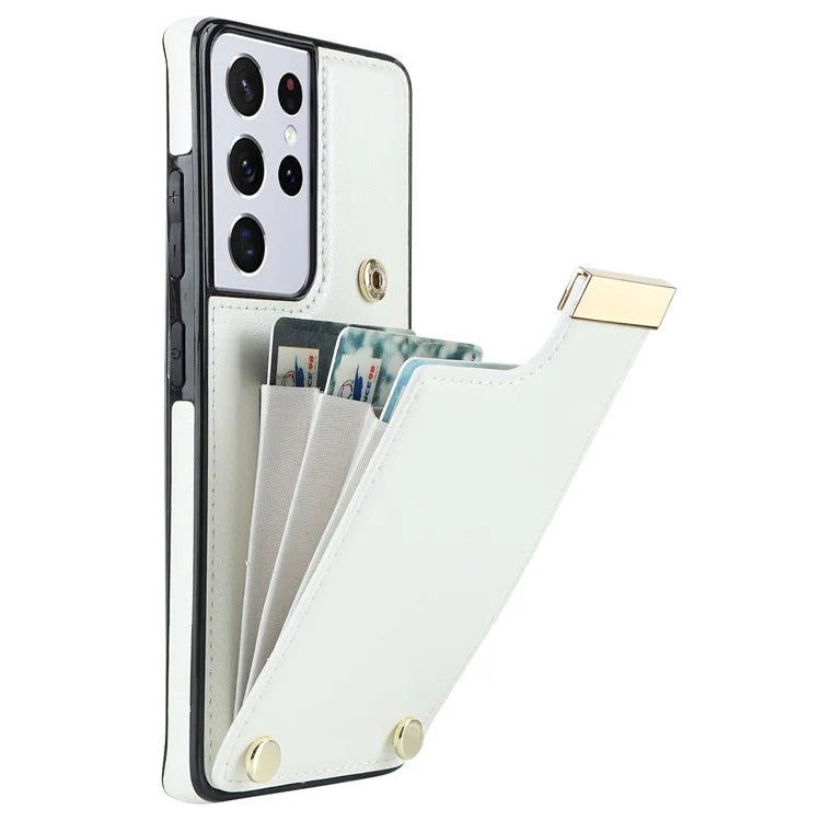 For Samsung Galaxy S21 Ultra 5G Case Shockproof TPU+PU Leather+Metal Hardware Phone Back Shell