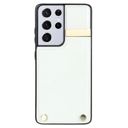 For Samsung Galaxy S21 Ultra 5G Case Shockproof TPU+PU Leather+Metal Hardware Phone Back Shell