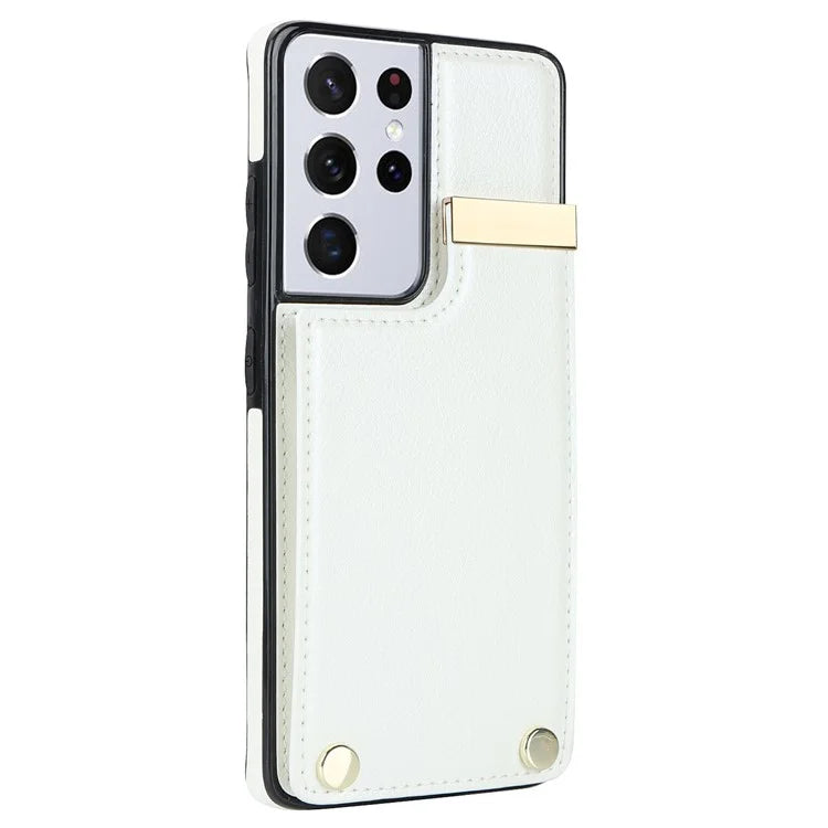 For Samsung Galaxy S21 Ultra 5G Case Shockproof TPU+PU Leather+Metal Hardware Phone Back Shell