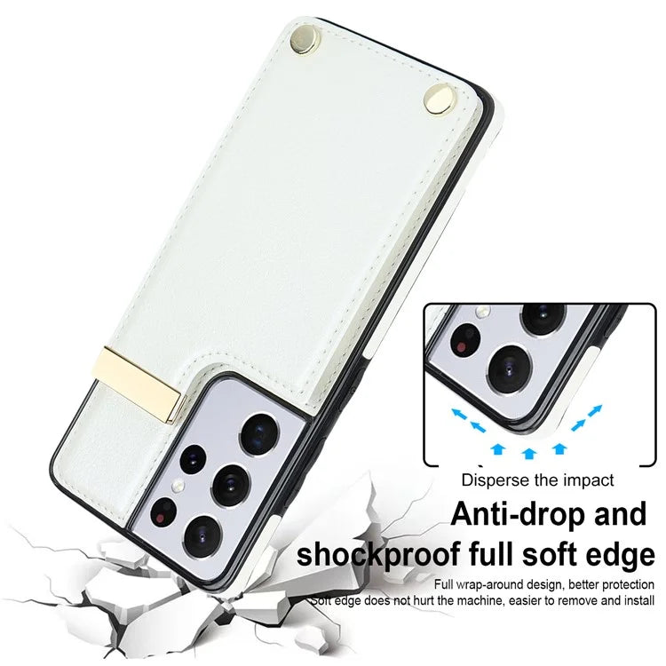 For Samsung Galaxy S21 Ultra 5G Case Shockproof TPU+PU Leather+Metal Hardware Phone Back Shell