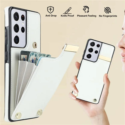 For Samsung Galaxy S21 Ultra 5G Case Shockproof TPU+PU Leather+Metal Hardware Phone Back Shell