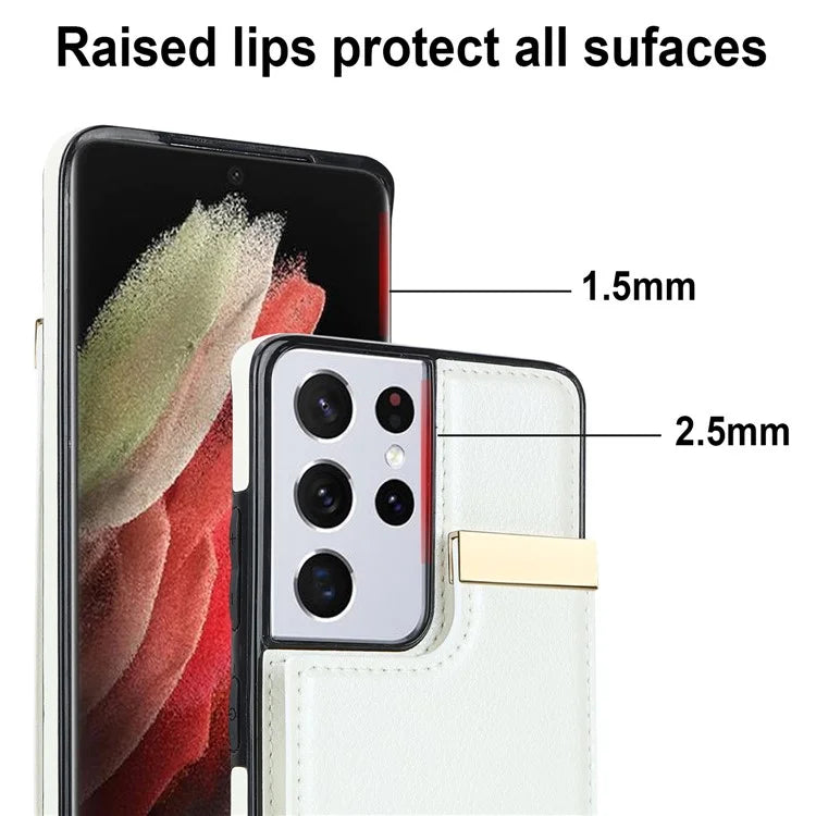 For Samsung Galaxy S21 Ultra 5G Case Shockproof TPU+PU Leather+Metal Hardware Phone Back Shell