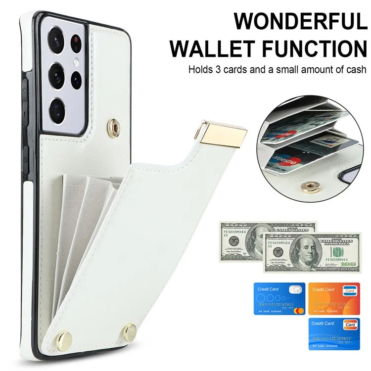 For Samsung Galaxy S21 Ultra 5G Case Shockproof TPU+PU Leather+Metal Hardware Phone Back Shell