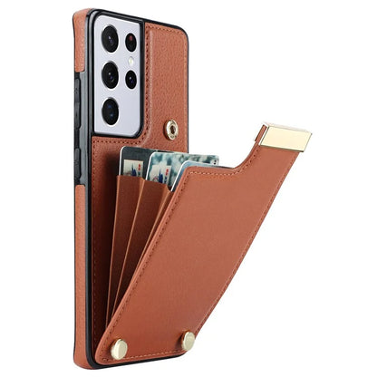 For Samsung Galaxy S21 Ultra 5G Case Shockproof TPU+PU Leather+Metal Hardware Phone Back Shell