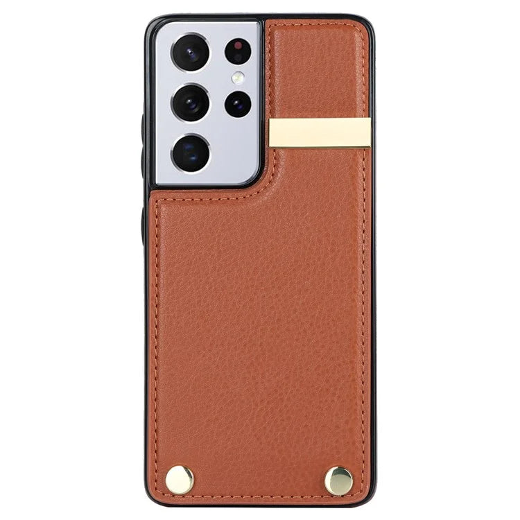 For Samsung Galaxy S21 Ultra 5G Case Shockproof TPU+PU Leather+Metal Hardware Phone Back Shell