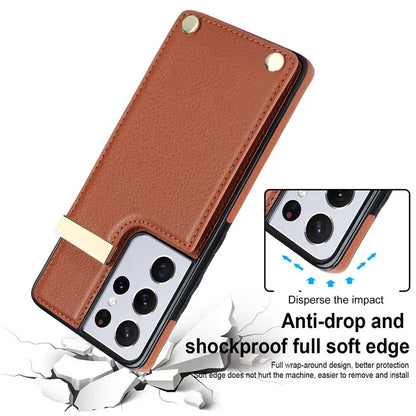 For Samsung Galaxy S21 Ultra 5G Case Shockproof TPU+PU Leather+Metal Hardware Phone Back Shell