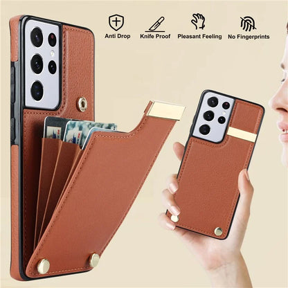 For Samsung Galaxy S21 Ultra 5G Case Shockproof TPU+PU Leather+Metal Hardware Phone Back Shell
