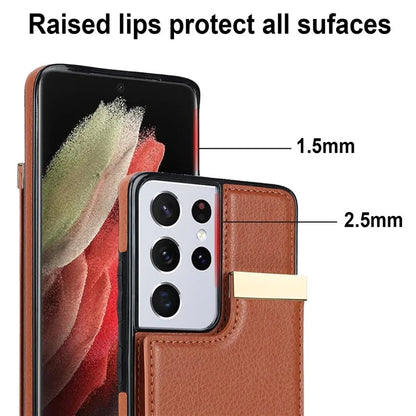 For Samsung Galaxy S21 Ultra 5G Case Shockproof TPU+PU Leather+Metal Hardware Phone Back Shell