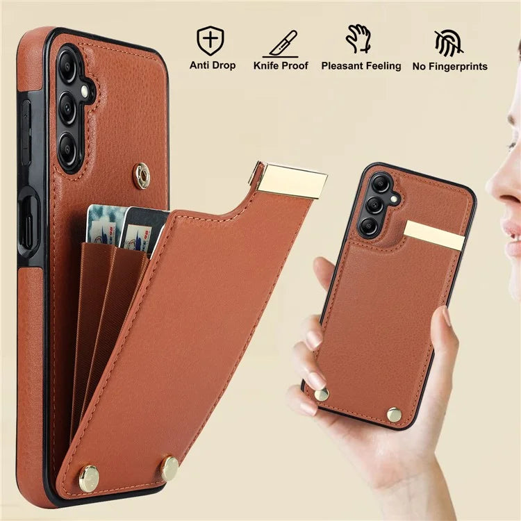 For Samsung Galaxy A14 5G / A14 4G Case Hardware Decor TPU+PU Leather Card Slots Protective Cover