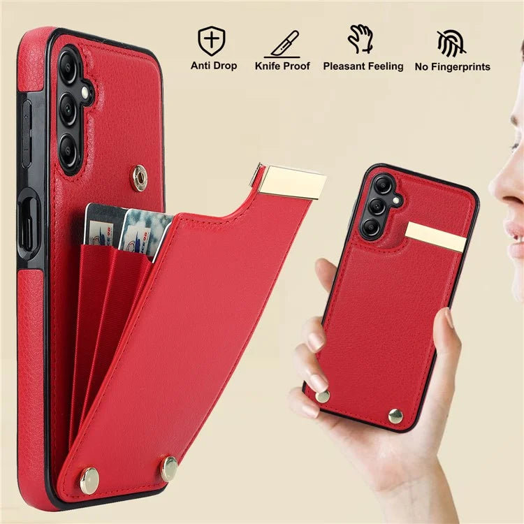 For Samsung Galaxy A14 5G / A14 4G Case Hardware Decor TPU+PU Leather Card Slots Protective Cover