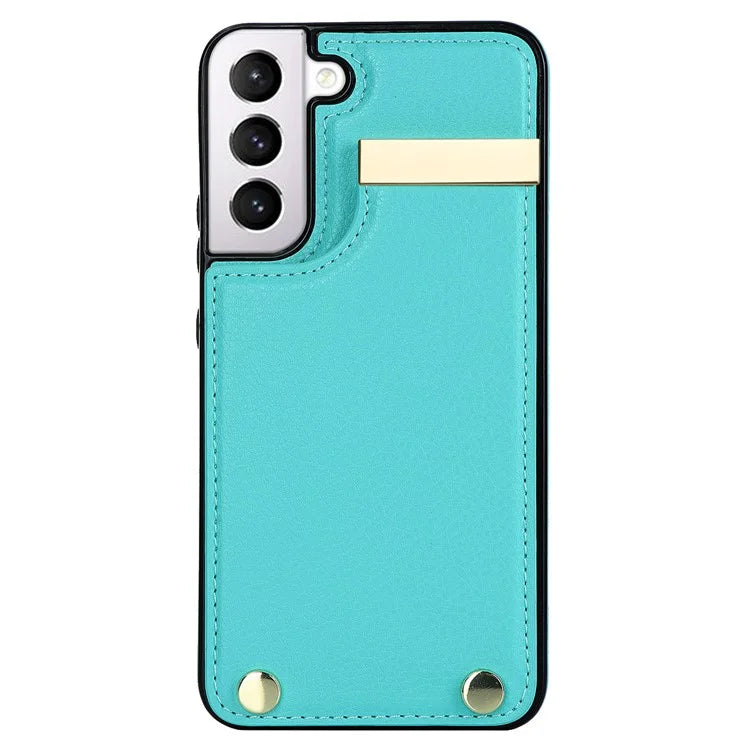 For Samsung Galaxy S22 5G Cover Anti-scratch TPU+PU Leather Metal Decor Smart Phone Case