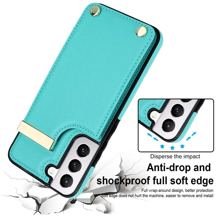 For Samsung Galaxy S22 5G Cover Anti-scratch TPU+PU Leather Metal Decor Smart Phone Case