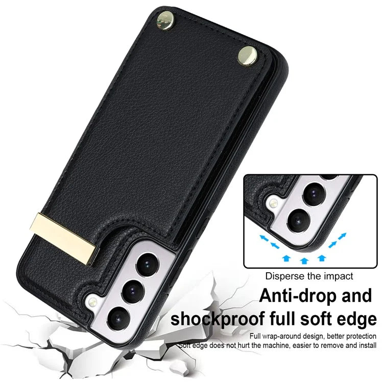 For Samsung Galaxy S22 5G Cover Anti-scratch TPU+PU Leather Metal Decor Smart Phone Case