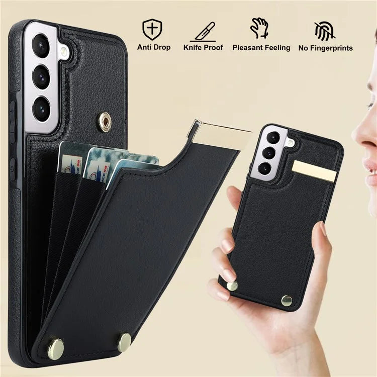 For Samsung Galaxy S22 5G Cover Anti-scratch TPU+PU Leather Metal Decor Smart Phone Case