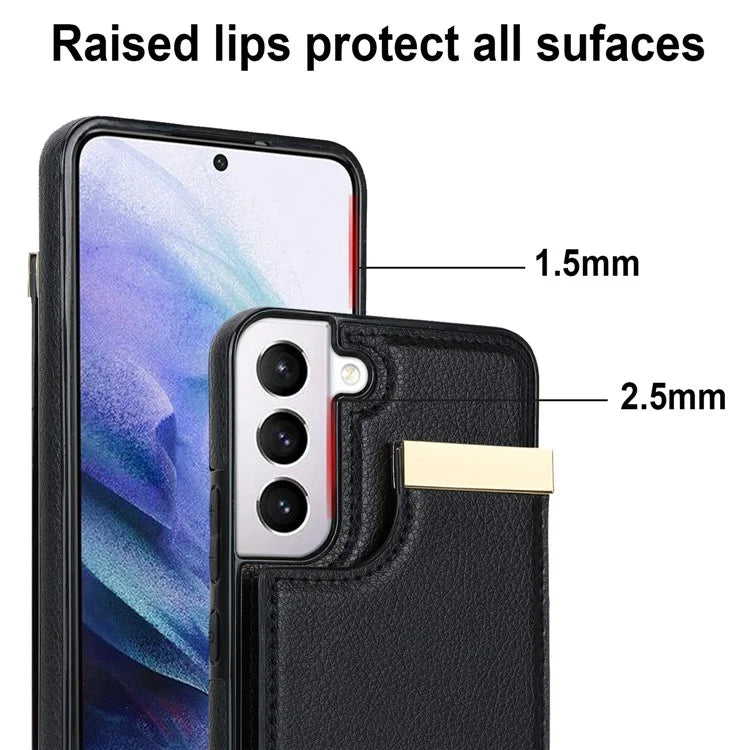 For Samsung Galaxy S22 5G Cover Anti-scratch TPU+PU Leather Metal Decor Smart Phone Case