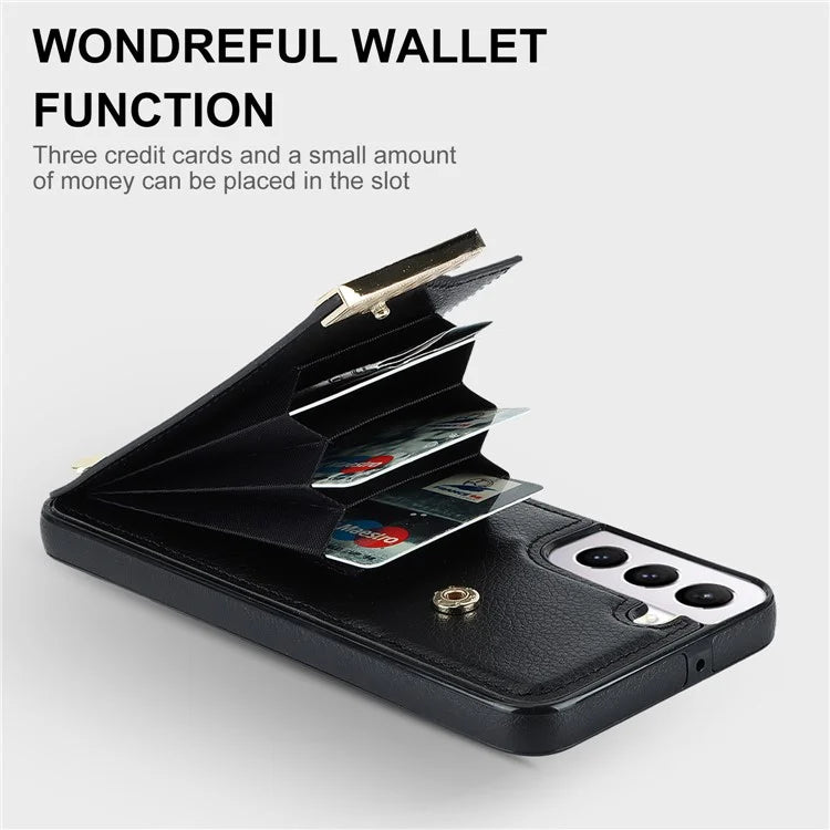 For Samsung Galaxy S22 5G Cover Anti-scratch TPU+PU Leather Metal Decor Smart Phone Case