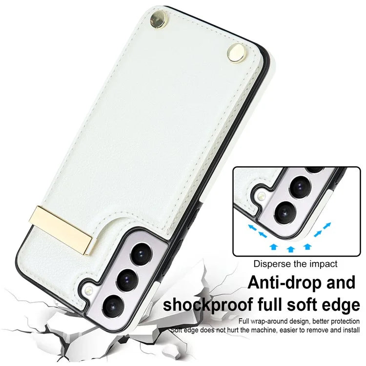 For Samsung Galaxy S22 5G Cover Anti-scratch TPU+PU Leather Metal Decor Smart Phone Case