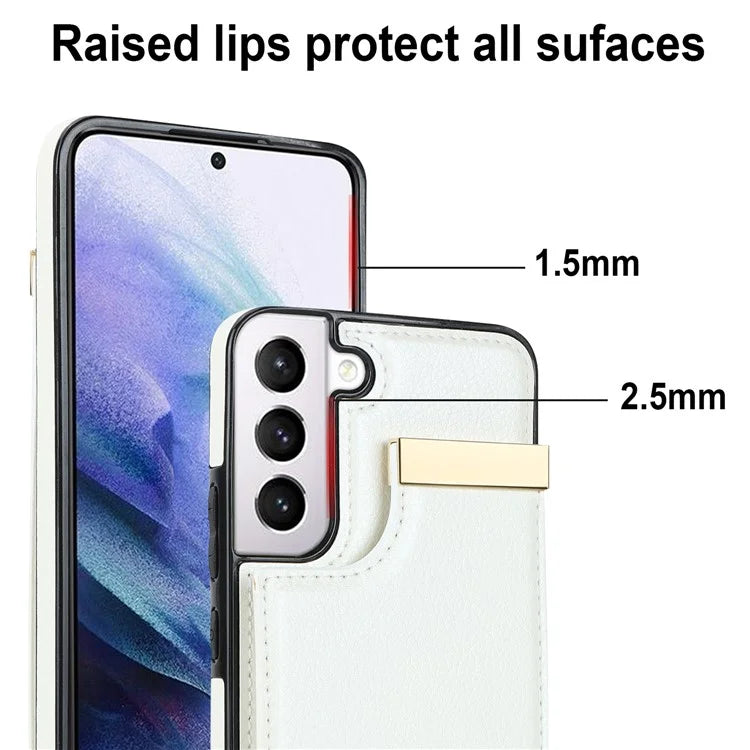 For Samsung Galaxy S22 5G Cover Anti-scratch TPU+PU Leather Metal Decor Smart Phone Case
