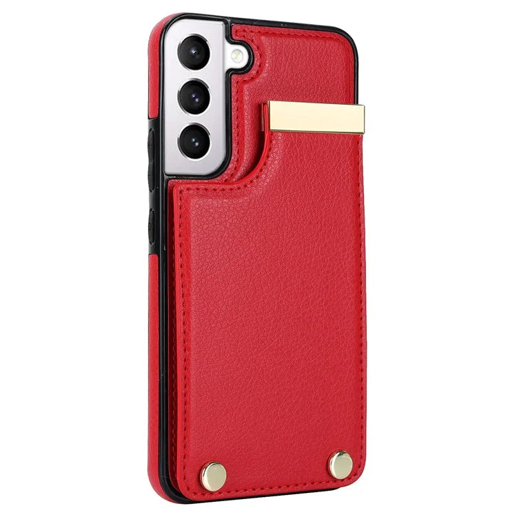 For Samsung Galaxy S22 5G Cover Anti-scratch TPU+PU Leather Metal Decor Smart Phone Case