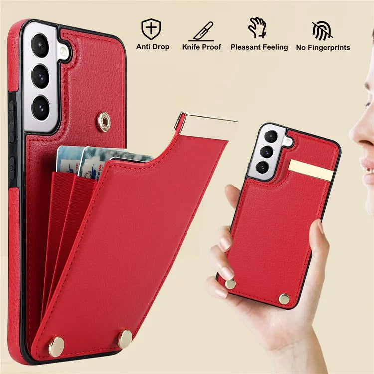 For Samsung Galaxy S22 5G Cover Anti-scratch TPU+PU Leather Metal Decor Smart Phone Case