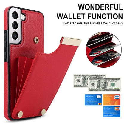 For Samsung Galaxy S22 5G Cover Anti-scratch TPU+PU Leather Metal Decor Smart Phone Case